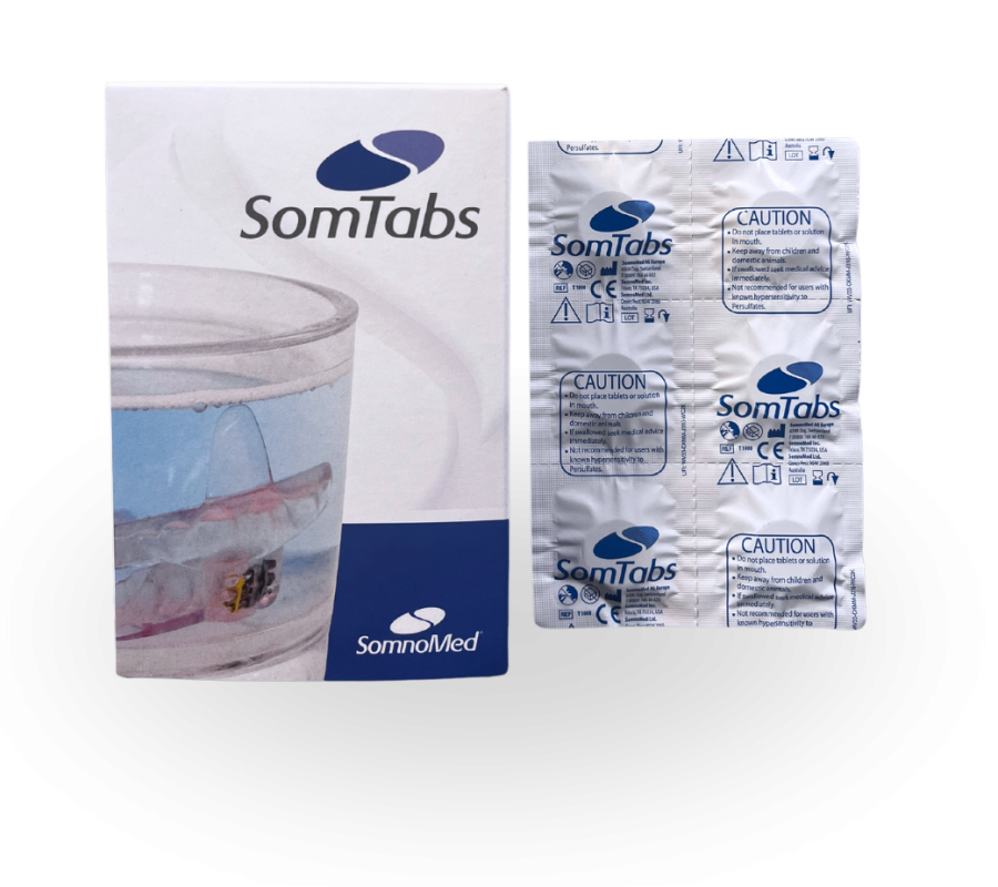 Les SomTabs sont des comprimés nettoyants pour votre gouttière SomnoDent.