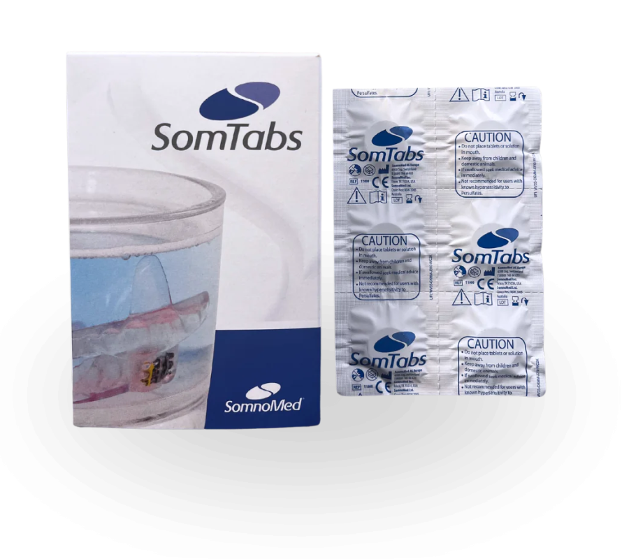 Les SomTabs sont des comprimés nettoyants pour votre gouttière SomnoDent.